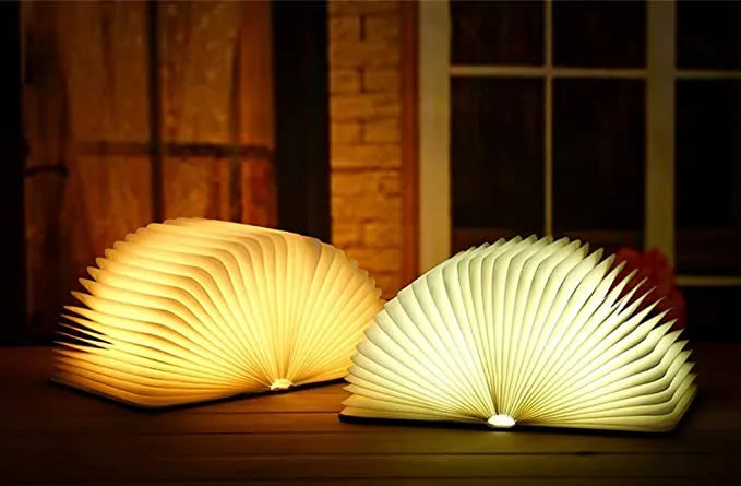 Wooden Folding Book Lamp - USB Rechargeable Book Shaped Light & LED Table Lamp with Magnetic Design