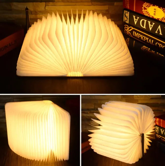Wooden Folding Book Lamp - USB Rechargeable Book Shaped Light & LED Table Lamp with Magnetic Design