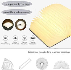 Wooden Folding Book Lamp - USB Rechargeable Book Shaped Light & LED Table Lamp with Magnetic Design