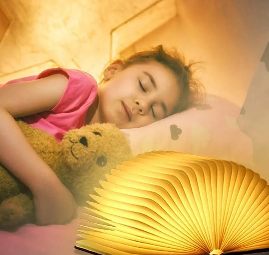 Wooden Folding Book Lamp - USB Rechargeable Book Shaped Light & LED Table Lamp with Magnetic Design