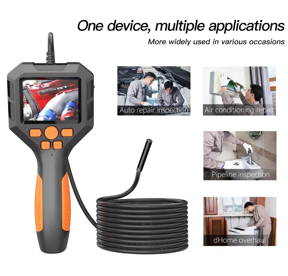 Waterproof Industrial Endoscope Borescope Camera with 2.8-inch LCD Display, 10 Meter Cable and Adjus
