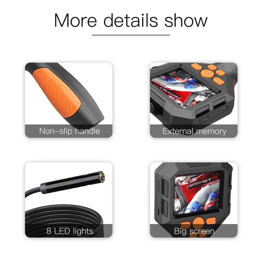 Waterproof Industrial Endoscope Borescope Camera with 2.8-inch LCD Display, 10 Meter Cable and Adjus