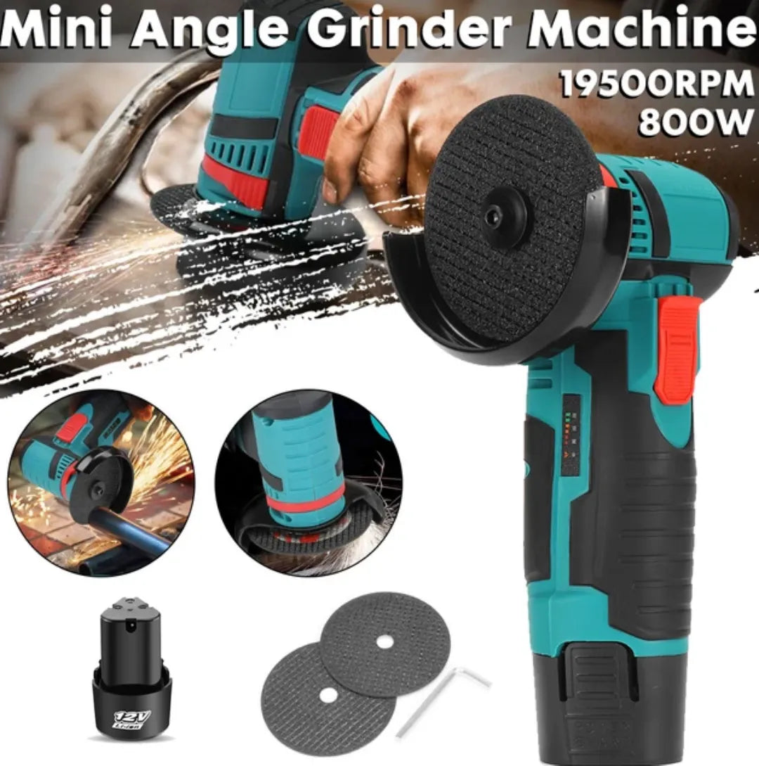 Powerful 12V Portable Mini Cordless Angle Grinder with Brushless Motor, Spindle Lock, Rechargeable