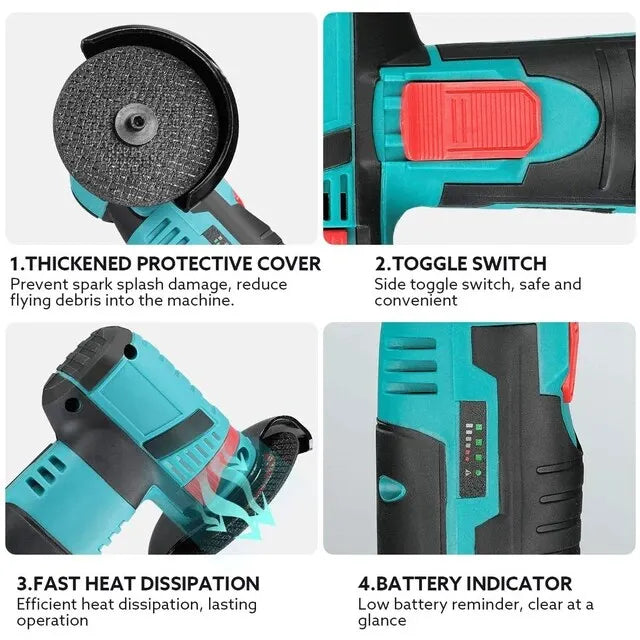 Powerful 12V Portable Mini Cordless Angle Grinder with Brushless Motor, Spindle Lock, Rechargeable