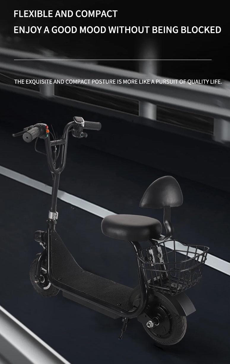 ProRide Mini Electric Scooter with Seat & Carrying Basket