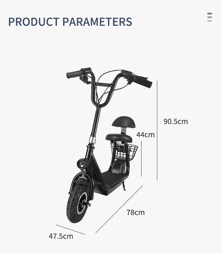 ProRide Mini Electric Scooter with Seat & Carrying Basket
