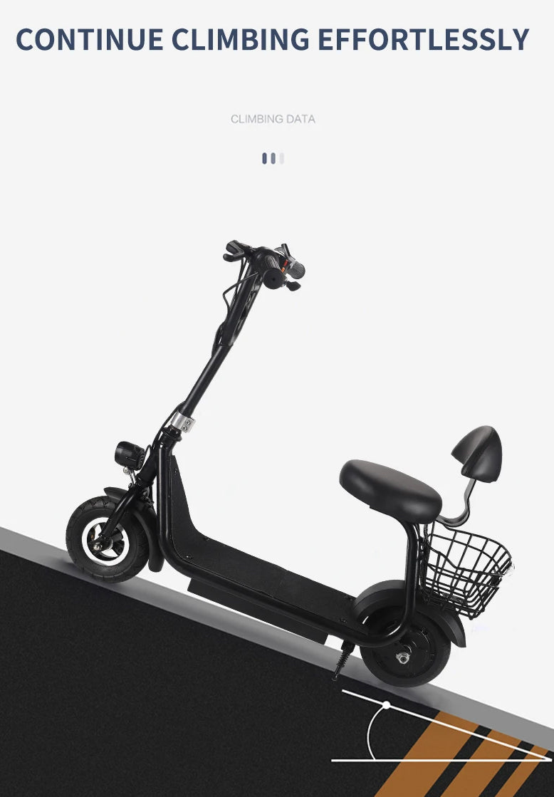 ProRide Mini Electric Scooter with Seat & Carrying Basket