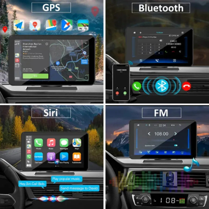 Universal 7-inch Touch Screen Car Video Player with Apple CarPlay and Android Auto Integration - GPS, Bluetooth & much more