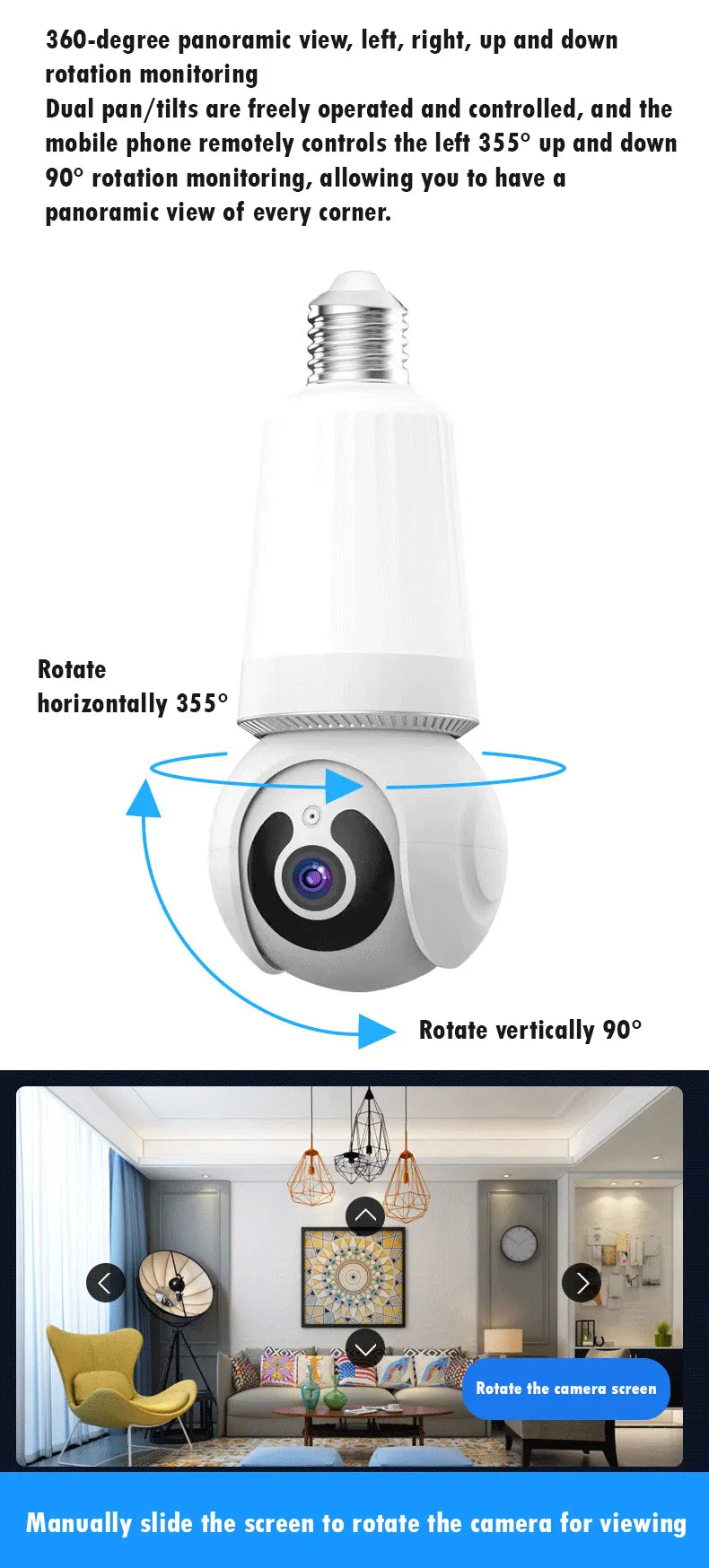 Wireless LED Light WiFi Security Bulb Camera HD 3MP, Two-Way Audio, Motion Detection, Cloud Storage, Night Vision - Smart Home Surveillance System