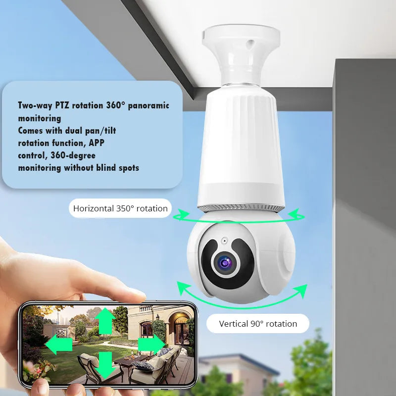 Wireless LED Light WiFi Security Bulb Camera HD 3MP, Two-Way Audio, Motion Detection, Cloud Storage, Night Vision - Smart Home Surveillance System