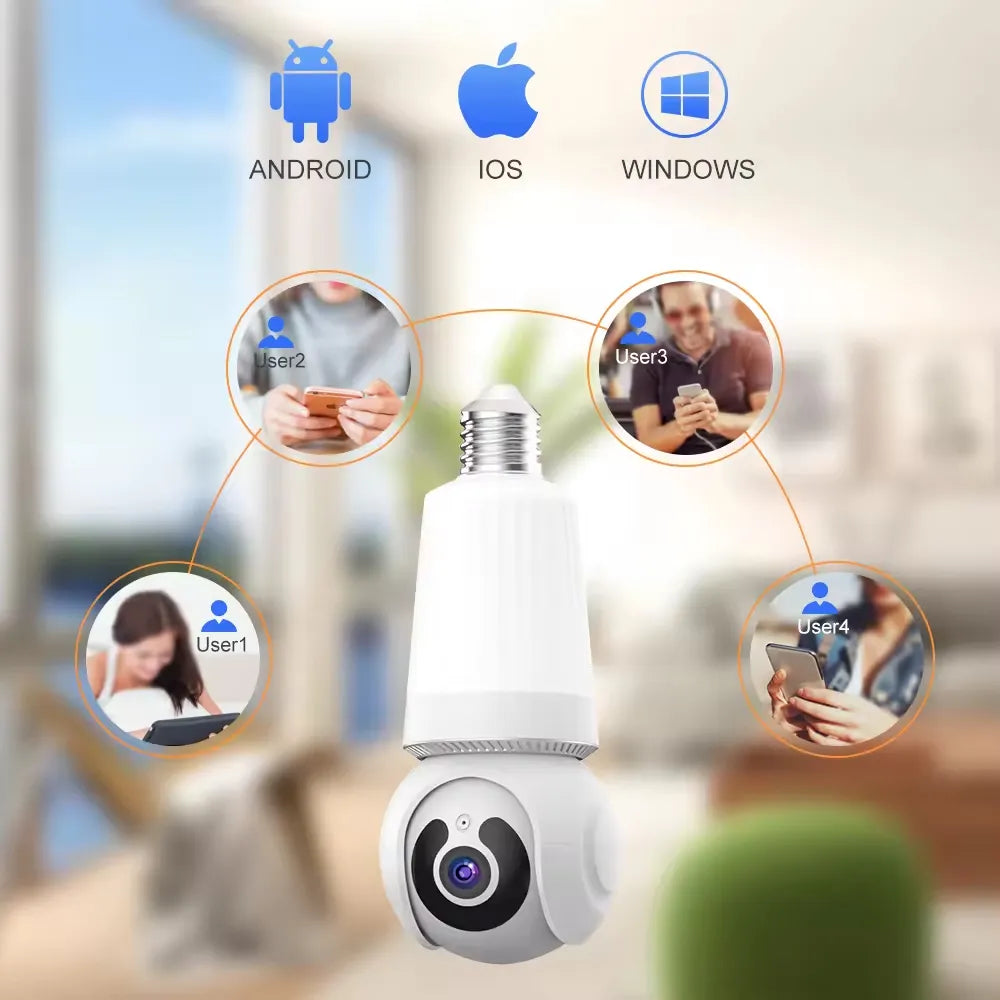 Wireless LED Light WiFi Security Bulb Camera HD 3MP, Two-Way Audio, Motion Detection, Cloud Storage, Night Vision - Smart Home Surveillance System