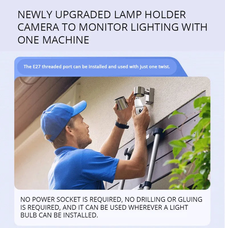 Wireless LED Light WiFi Security Bulb Camera HD 3MP, Two-Way Audio, Motion Detection, Cloud Storage, Night Vision - Smart Home Surveillance System