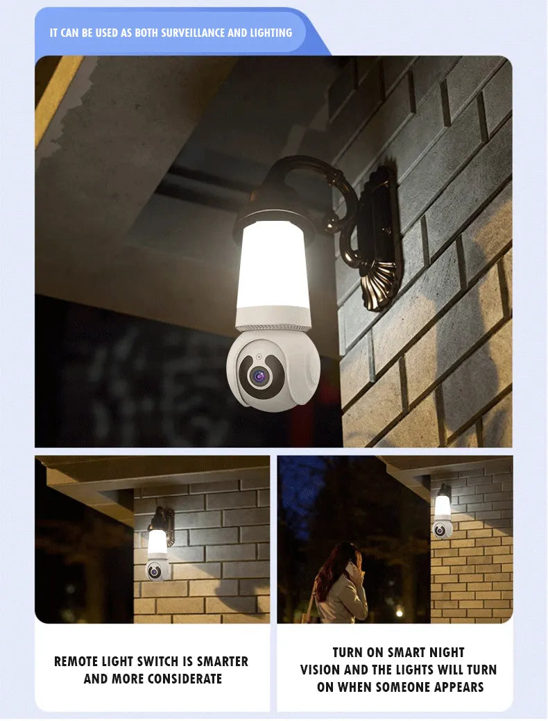 Wireless LED Light WiFi Security Bulb Camera HD 3MP, Two-Way Audio, Motion Detection, Cloud Storage, Night Vision - Smart Home Surveillance System