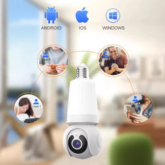 Wireless LED Light WiFi Security Bulb Camera HD 3MP, Two-Way Audio, Motion Detection, Cloud Storage, Night Vision - Smart Home Surveillance System