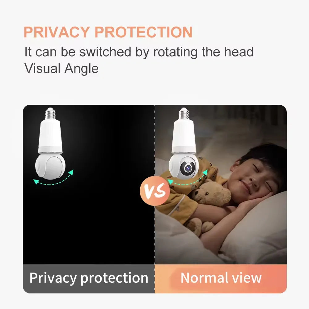 Wireless LED Light WiFi Security Bulb Camera HD 3MP, Two-Way Audio, Motion Detection, Cloud Storage, Night Vision - Smart Home Surveillance System