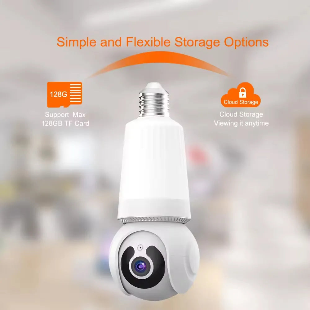 Wireless LED Light WiFi Security Bulb Camera HD 3MP, Two-Way Audio, Motion Detection, Cloud Storage, Night Vision - Smart Home Surveillance System