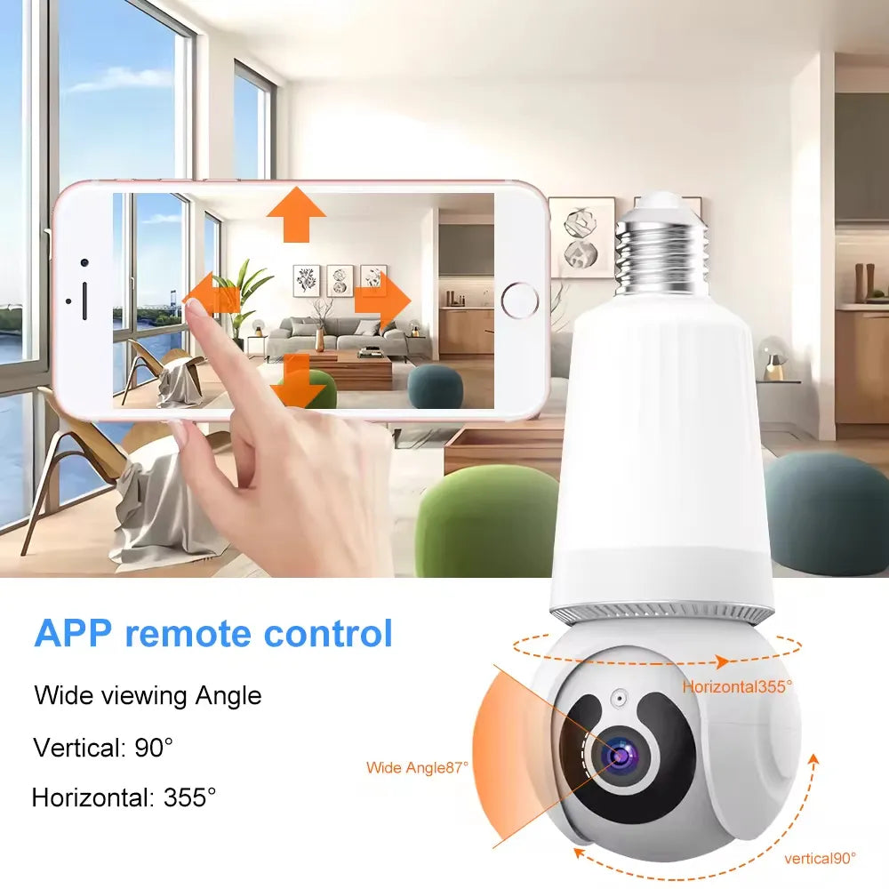 Wireless LED Light WiFi Security Bulb Camera HD 3MP, Two-Way Audio, Motion Detection, Cloud Storage, Night Vision - Smart Home Surveillance System