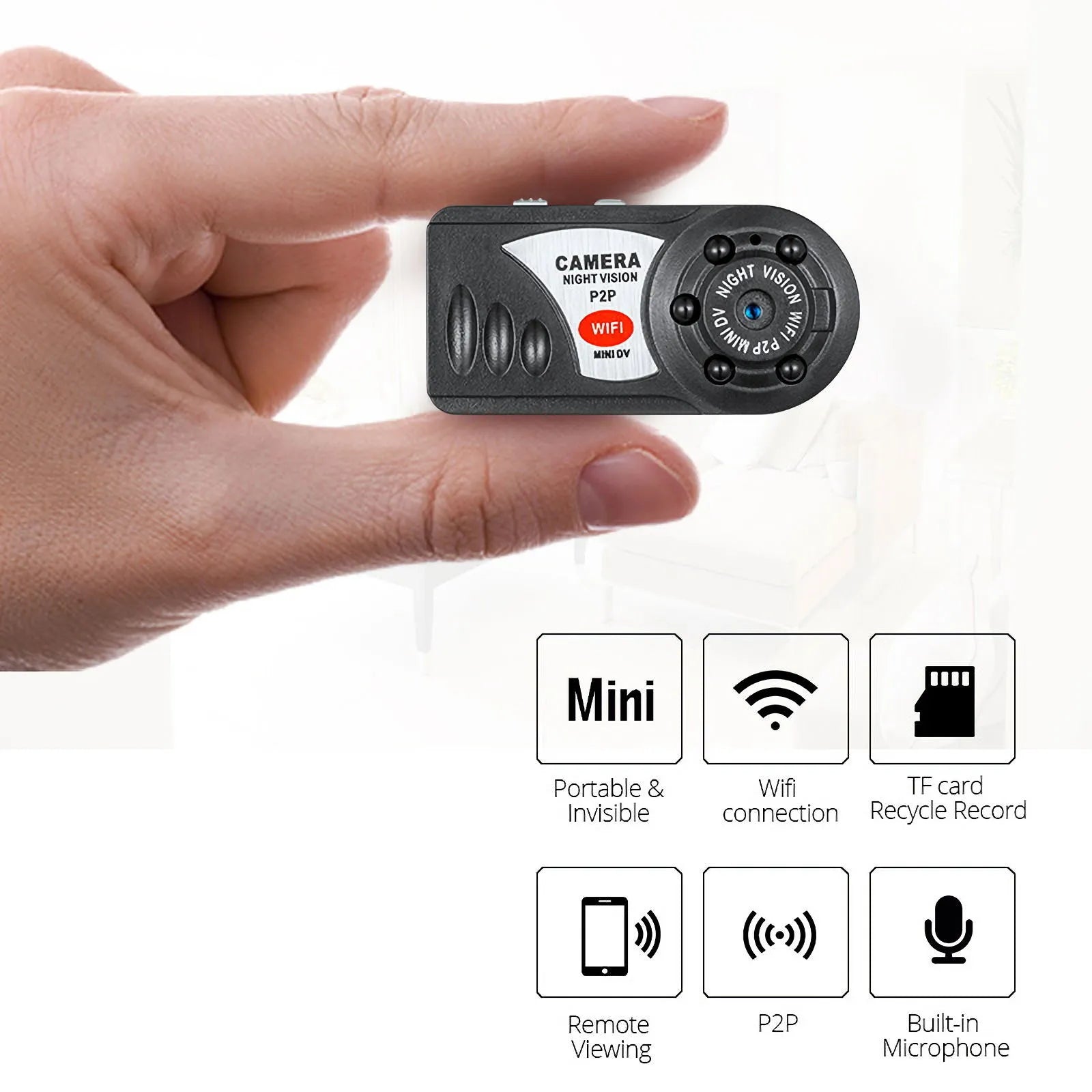 Q7 WiFi Mini HD Camera - Wearable Design with Motion Sensor and P2P Function