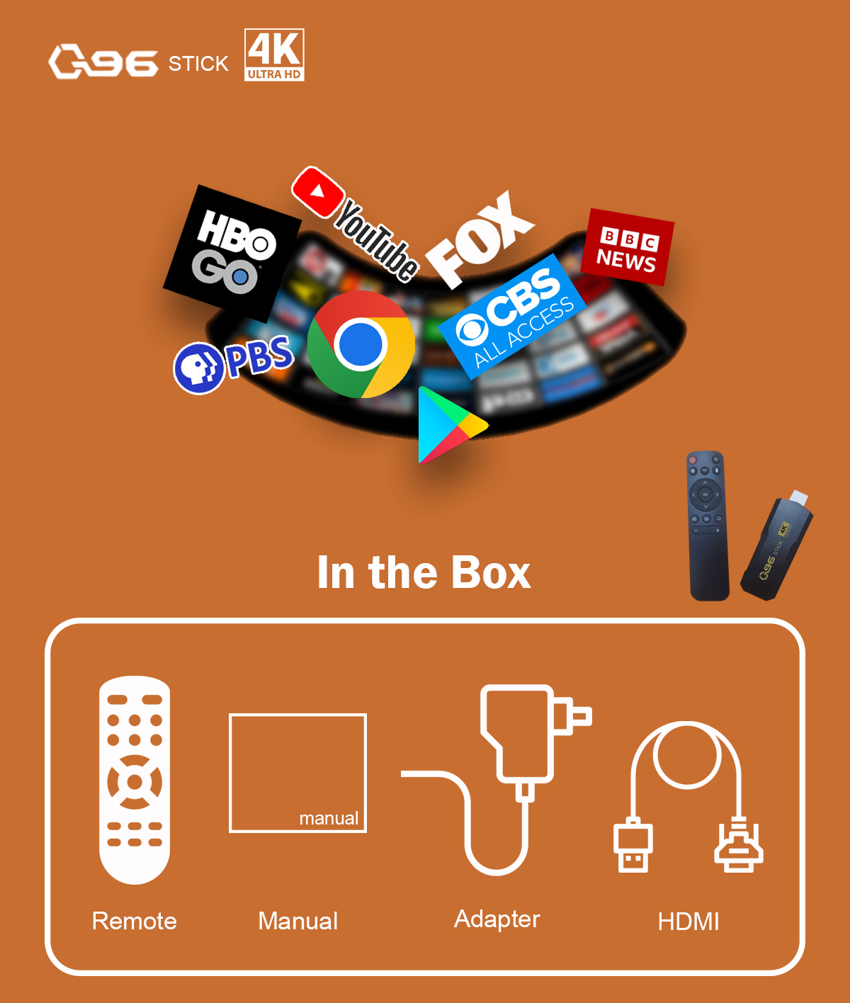 Smart Portable Wireless WiFi 4K Android TV Stick Dongle for Video Streaming with Remote