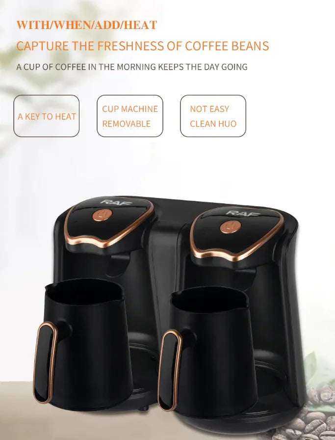RAF 1,200W Portable Electric Automatic Dual Turkish Coffee Pot Machine - 1 Litre