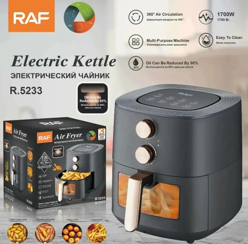 RAF 7.2L 1700W Air Fryer Non-stick Cooking Surface, Thermostat Control, Detachable Oil Basket & Over