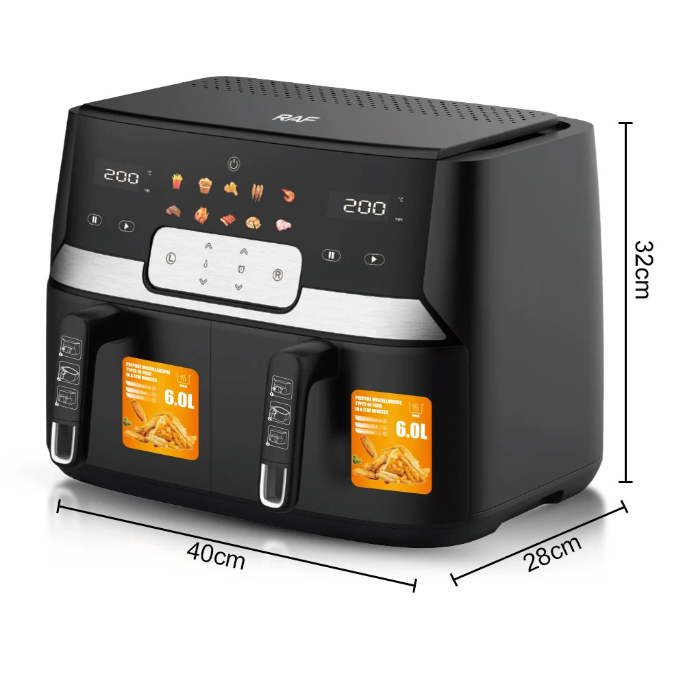RAF 9L Dual-Basket Smart Air Fryer with 360° Air Circulation Technology - 1700W