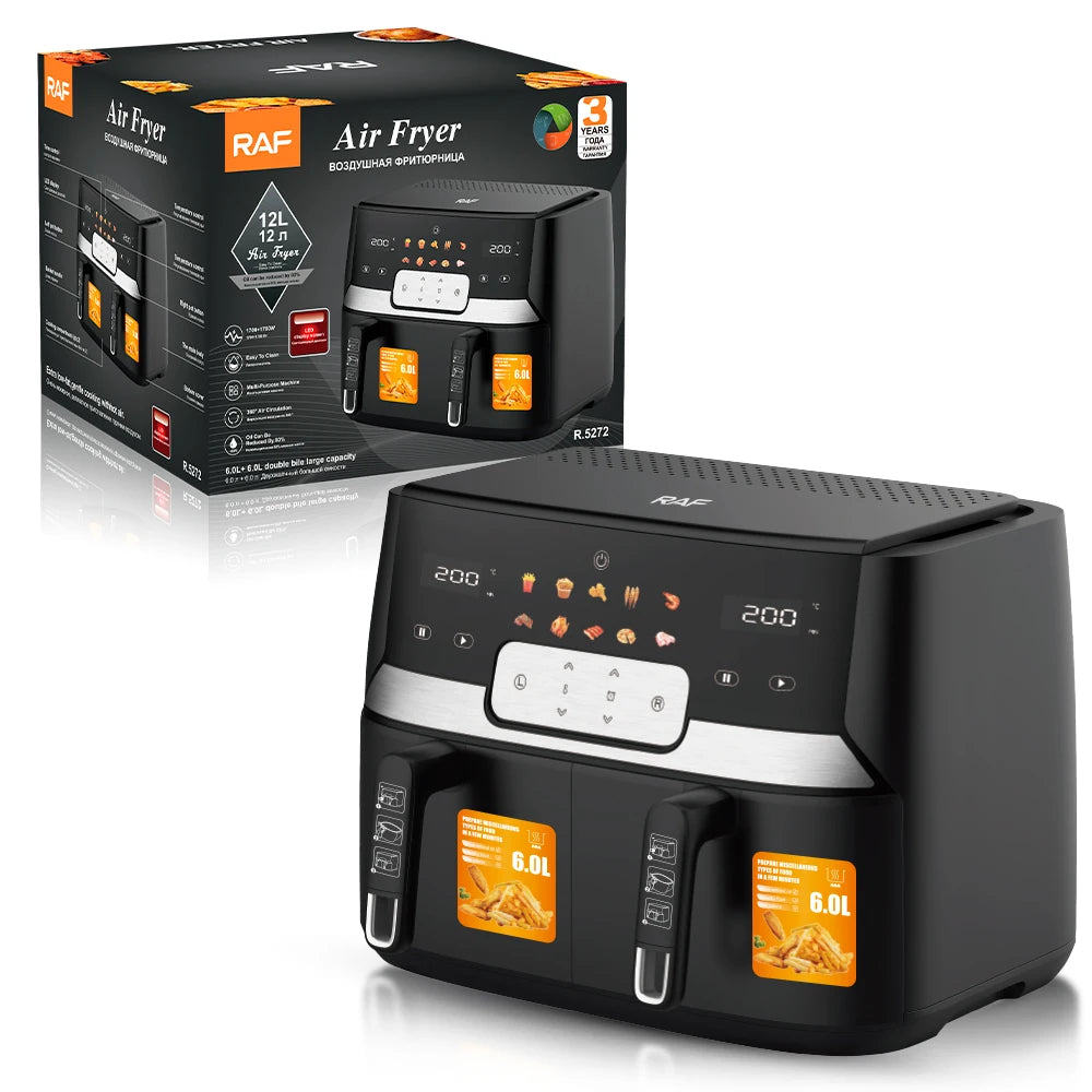 RAF 9L Dual-Basket Smart Air Fryer with 360° Air Circulation Technology - 1700W
