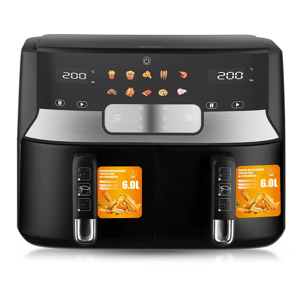 RAF 9L Dual-Basket Smart Air Fryer with 360° Air Circulation Technology - 1700W