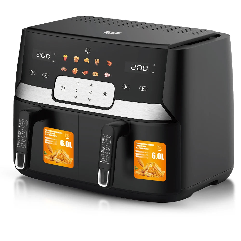RAF 9L Dual-Basket Smart Air Fryer with 360° Air Circulation Technology - 1700W