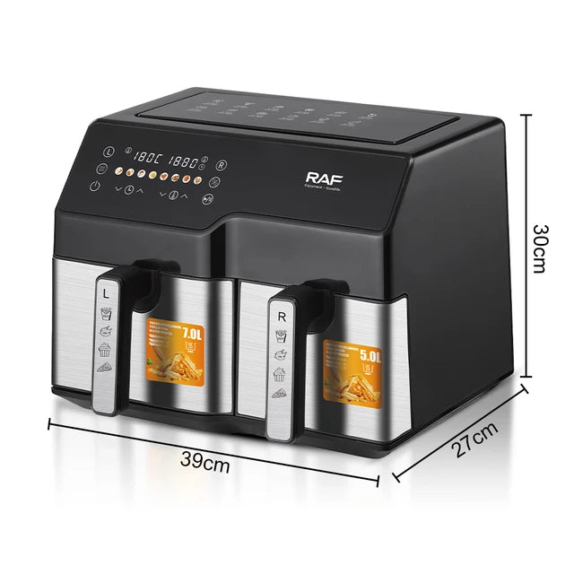 RAF 6L + 4L Dual Baskets Digital Air Fryer with 2-Zone Cooking & LCD Display - 2500W