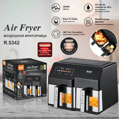 RAF 6L + 4L Dual Baskets Digital Air Fryer with 2-Zone Cooking & LCD Display - 2500W