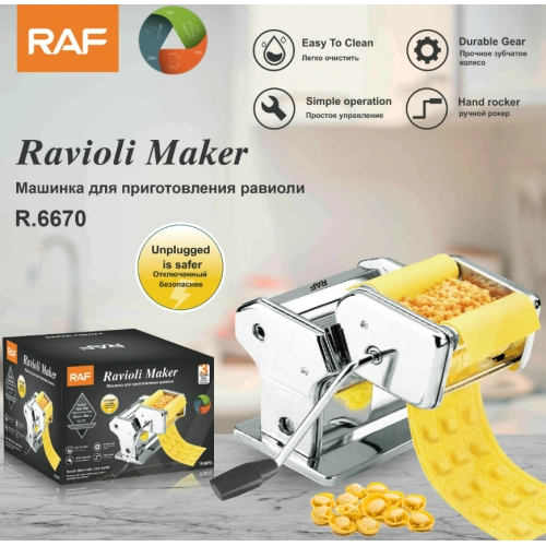RAF Stainless Steel Ravioli Maker with Adjustable Dough Roller for Homemade Pasta, Dumplings & Samosas