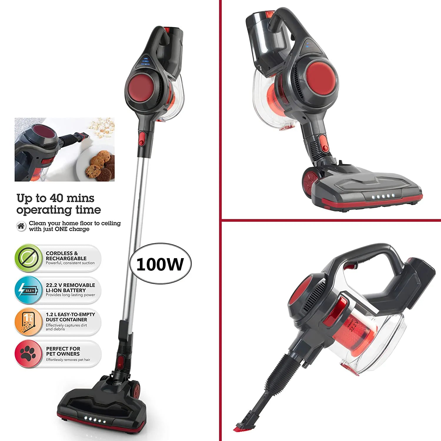 RAF 2-in-1 100W Portable Multifunctional Cordless Handheld Vacuum Cleaner