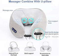 U-Shaped Portable Multifunctional Electric Neck Massage Travel Pillow for Relaxation - Cordless & Re