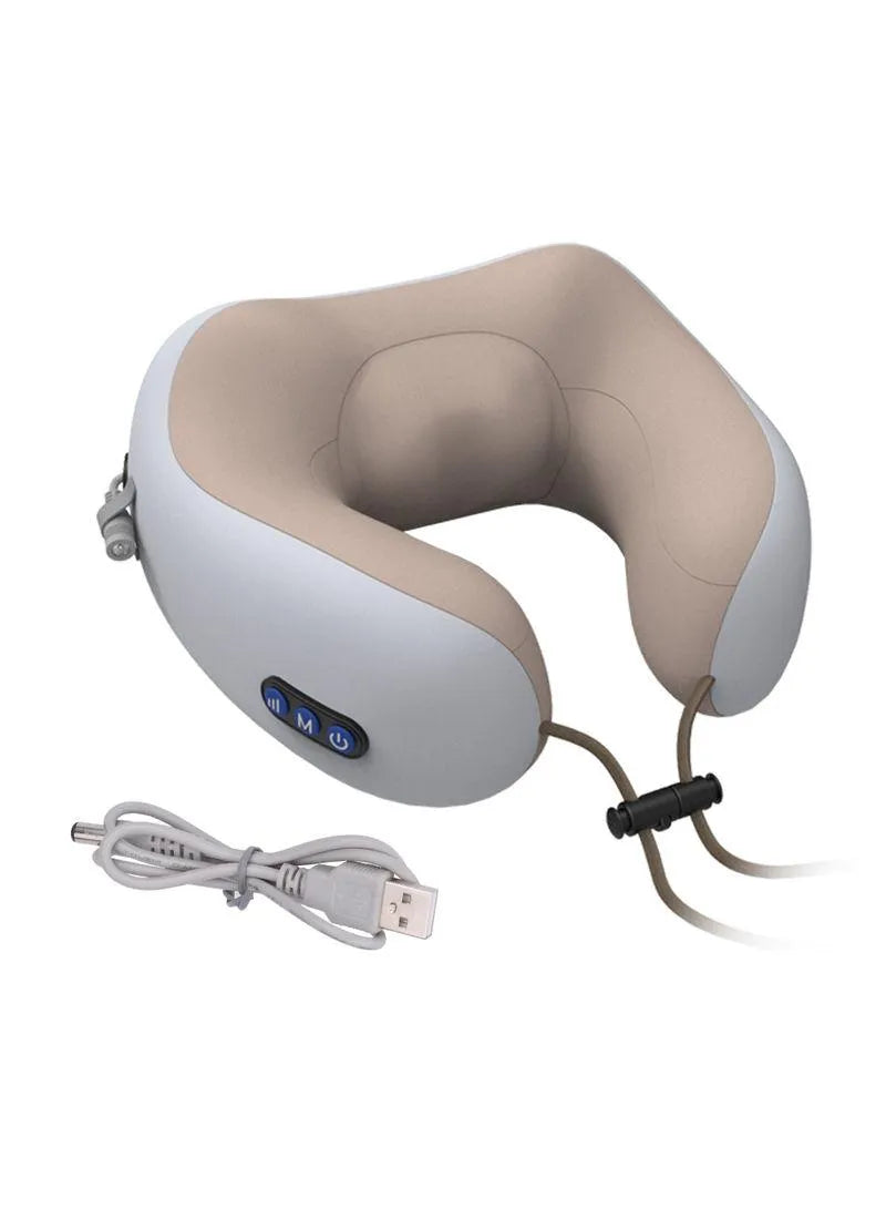 U-Shaped Portable Multifunctional Electric Neck Massage Travel Pillow for Relaxation - Cordless & Re