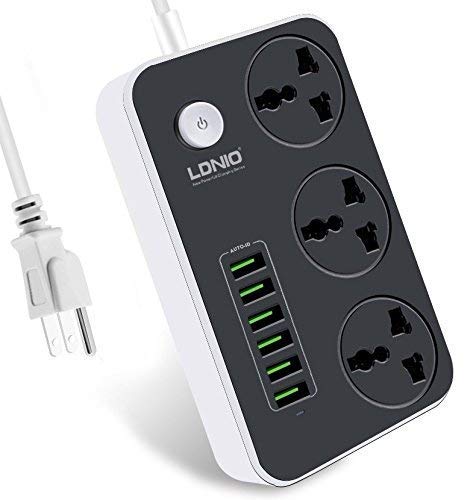 LDNIO Advanced Power Strip with 3 AC Outlets, 6 USB Ports, Surge Protection & 2-Meter Cable - 2500W