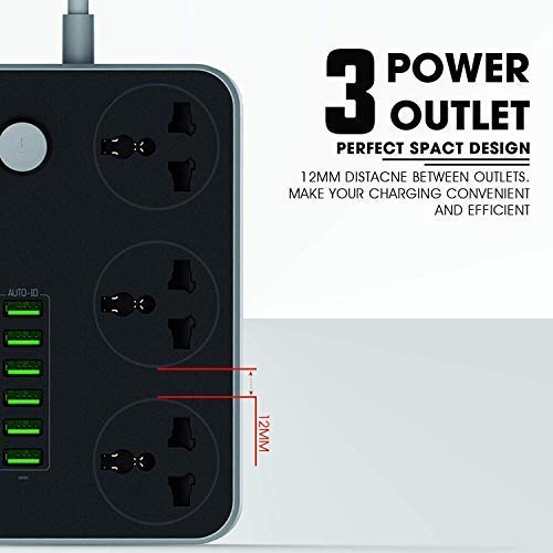 LDNIO Advanced Power Strip with 3 AC Outlets, 6 USB Ports, Surge Protection & 2-Meter Cable - 2500W
