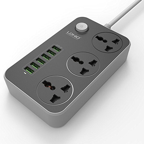 LDNIO Advanced Power Strip with 3 AC Outlets, 6 USB Ports, Surge Protection & 2-Meter Cable - 2500W