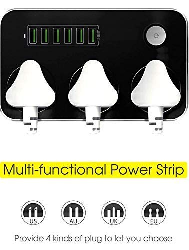 LDNIO Advanced Power Strip with 3 AC Outlets, 6 USB Ports, Surge Protection & 2-Meter Cable - 2500W