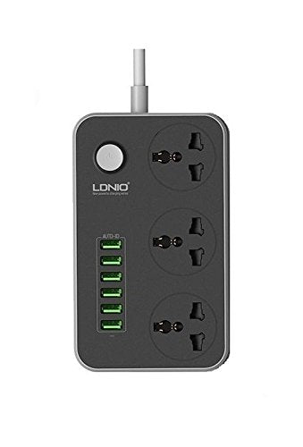 LDNIO Advanced Power Strip with 3 AC Outlets, 6 USB Ports, Surge Protection & 2-Meter Cable - 2500W