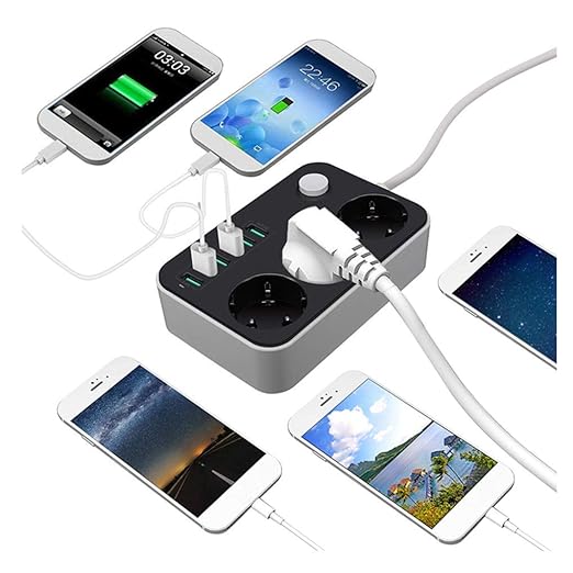LDNIO Advanced Power Strip with 3 AC Outlets, 6 USB Ports, Surge Protection & 2-Meter Cable - 2500W