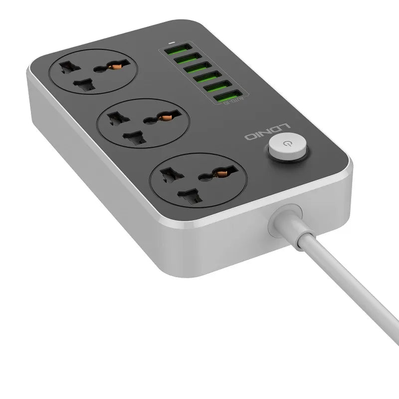 LDNIO Advanced Power Strip with 3 AC Outlets, 6 USB Ports, Surge Protection & 2-Meter Cable - 2500W