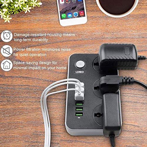 LDNIO Advanced Power Strip with 3 AC Outlets, 6 USB Ports, Surge Protection & 2-Meter Cable - 2500W