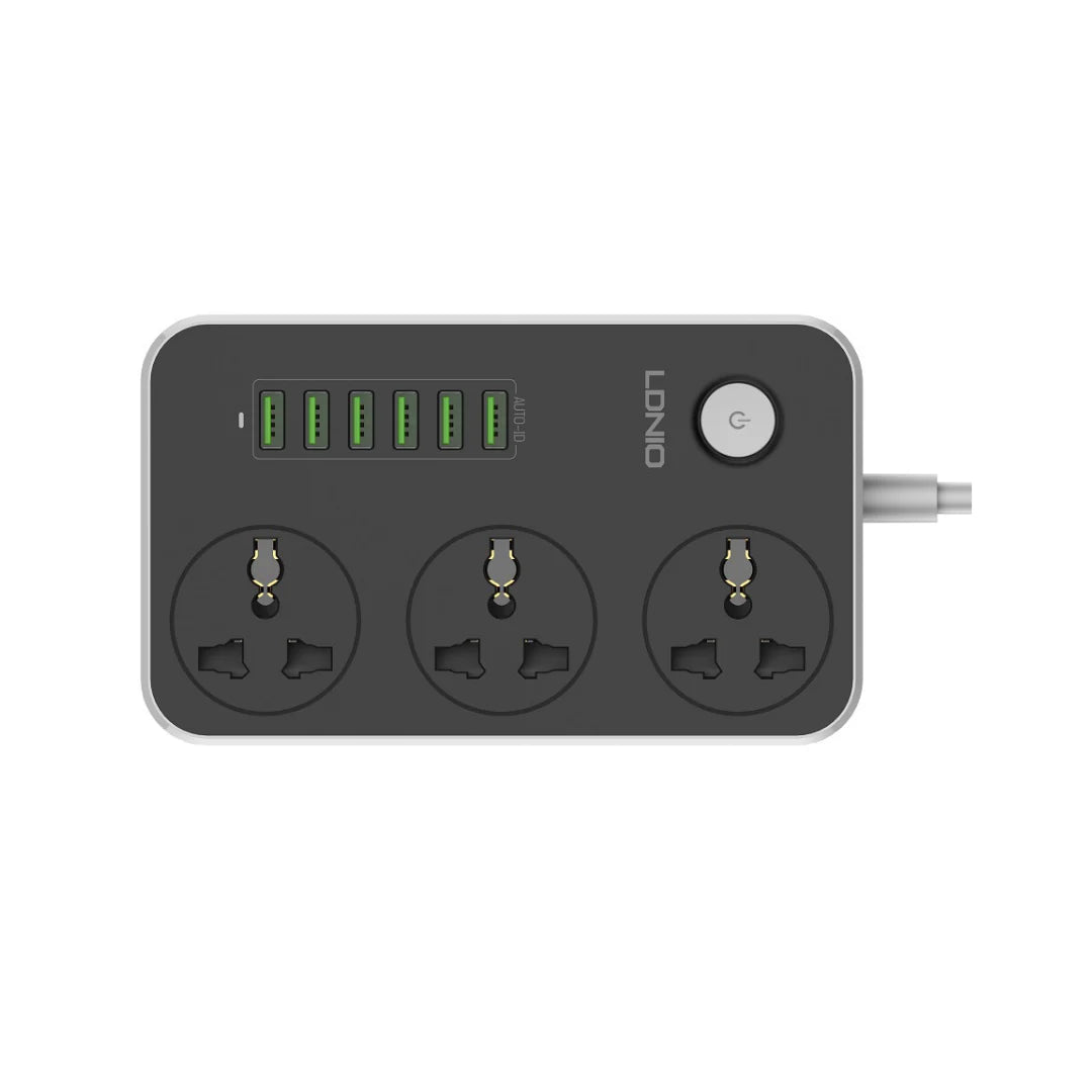 LDNIO Advanced Power Strip with 3 AC Outlets, 6 USB Ports, Surge Protection & 2-Meter Cable - 2500W