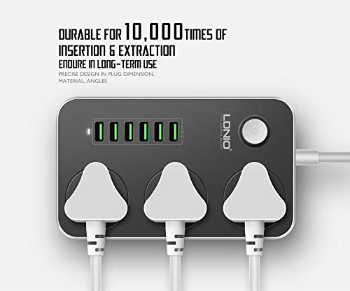 LDNIO Advanced Power Strip with 3 AC Outlets, 6 USB Ports, Surge Protection & 2-Meter Cable - 2500W
