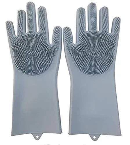 Silicon Cleaning Gloves with Flexible Bristles, Anti-slip Surface and Easy to Store Design