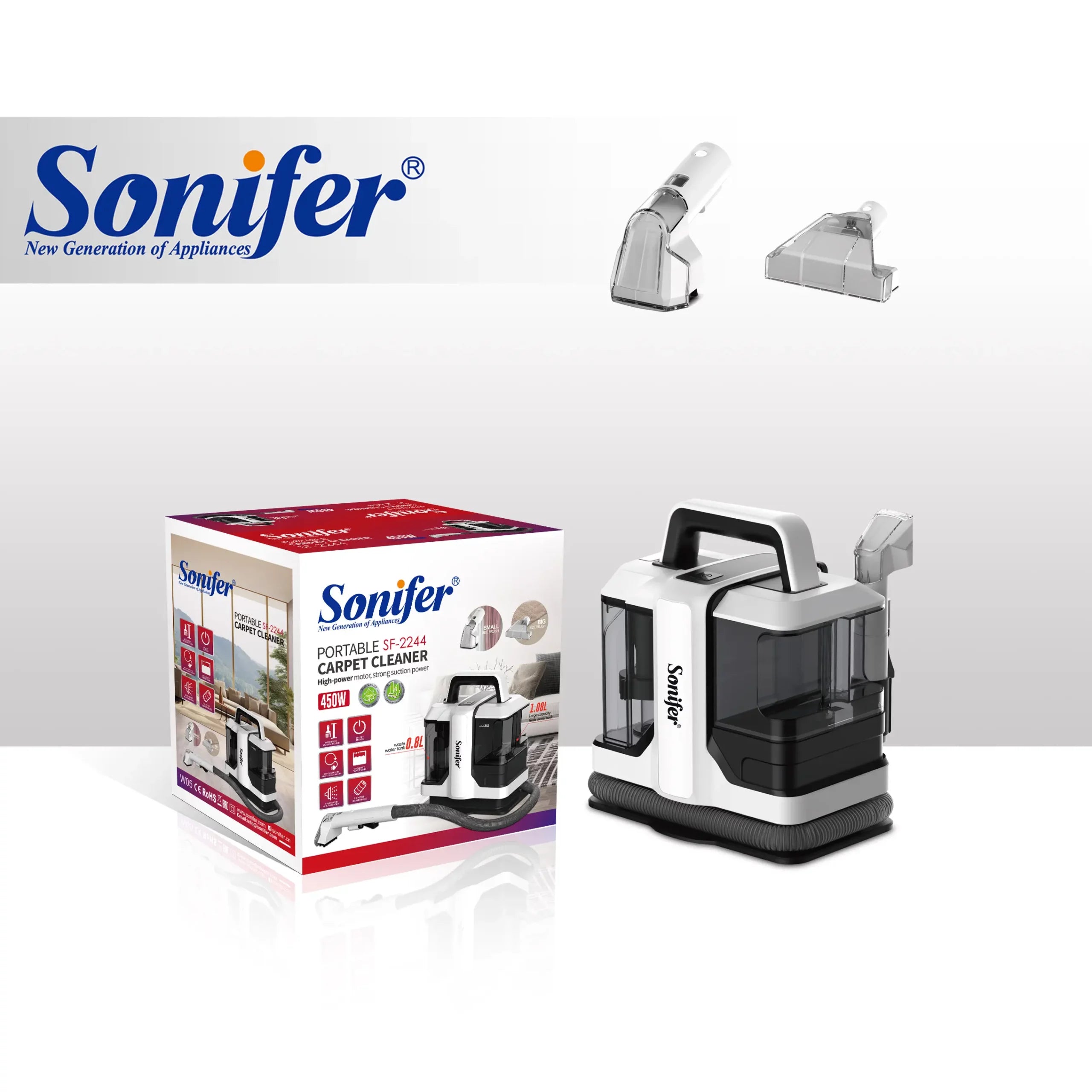 Sonifer Compact Portable Carpet Cleaner with Brush Accessories - 450W