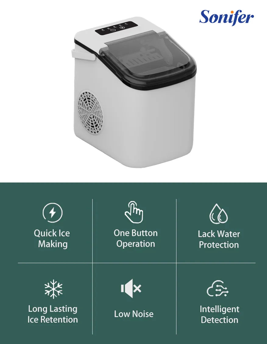 Sonifer 120W Automatic Countertop Ice Maker with Fast Ice Making and Self-Cleaning Function, Energy