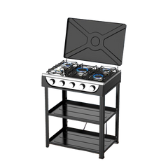 Starlux Powerful 5-Burner Gas Stove with Stainless Steel Shelves and Manual Ignition