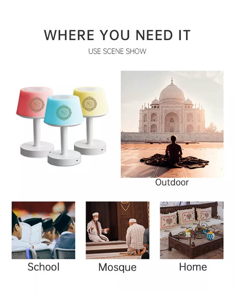 Quran Bluetooth Speaker Desk Lamp with Multicolor Lighting, Touch Function & Remote